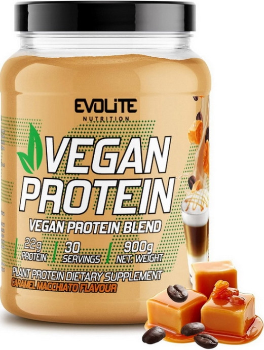 Комплексний рослинний протеїн Evolite Nutrition Vegan Protein 900г кава з карамеллю, фото 1