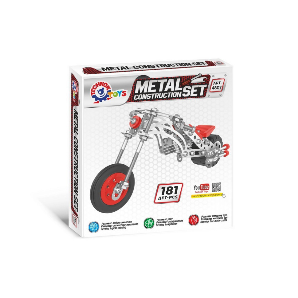 Дитячий Конструктор металевий "Мотоцикл" ТехноК 4807TXK, 181 деталь, фото 1
