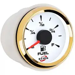 Датчик рівня пального судновий для човна і катера ECMS HMF2-WG-R 52мм золота рамка білий дисплей 12V аналоговий
