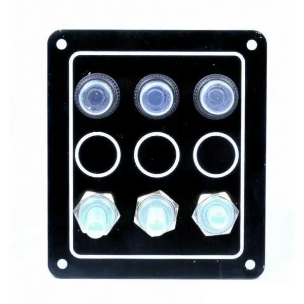 Панель на 3 перемикача Тайвань 10032-BK для судна і катера 12 Вольт вологозахищена алюмінієва 10A 15A, фото 1