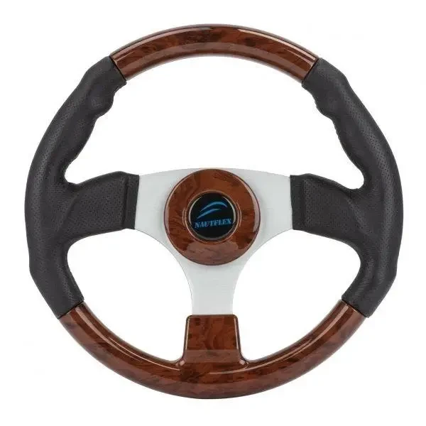 Рульове колесо суднове для човна і катера NAUTFLEX 161-H 340 мм під дерево 3 спиці анодований алюміній вініловий обід, фото 1