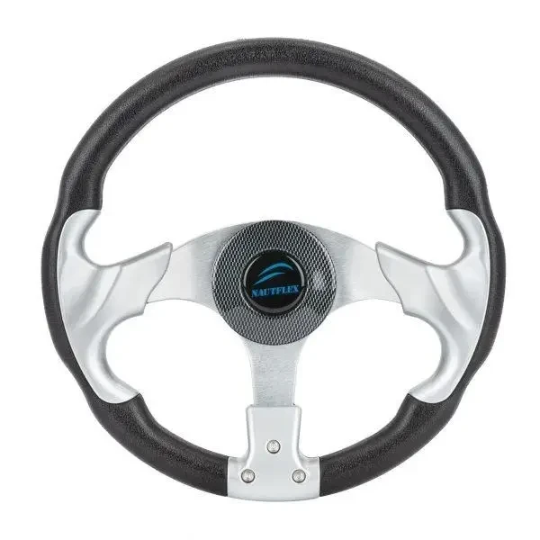 Рулеве колесо суднове для човна і катера NAUTFLEX 161-A2 330 мм чорний обід 3 спиці анодований алюміній шпонкове кріплення, фото 1