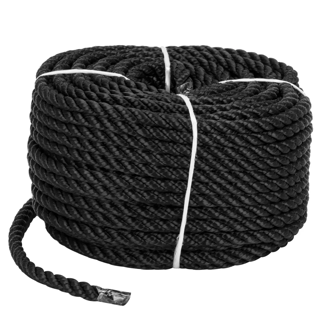 Вірьовка Polyester 3 strand rope 8mm*30m black для швартування човна і катера міцна 8мм довжина 30м чорна, фото 1