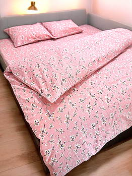 Постільна білизна Королева Ночі (Жатка Premium) | Полуторний комплект | 50х70 | Квіти на рожевому