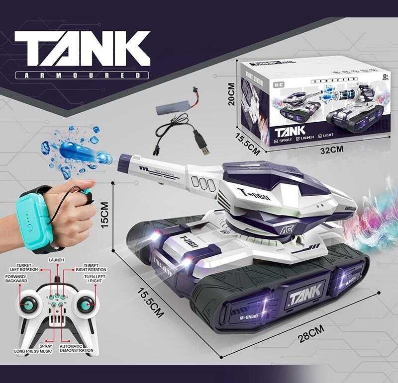 Танк на пульті керування 399 D-7, 28 см, акумулятор, сенсорний браслет, стріляє орбізами, генерує пару, фото 1