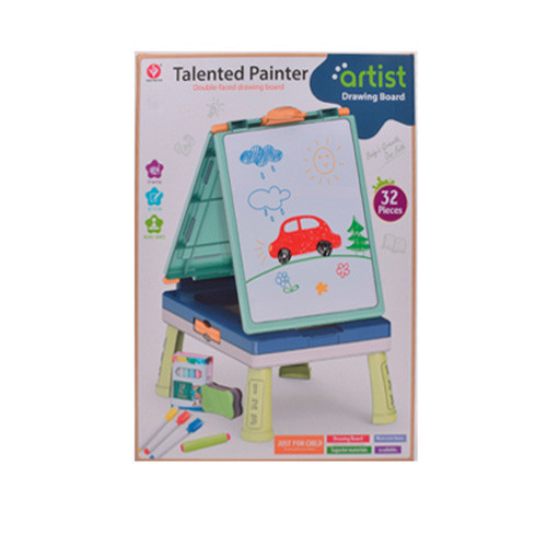 Дитячий двосторонній мольберт на ніжках 050-17 з крейдою, маркерами і губкою, фото 1