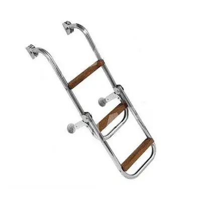 Сходи 250х800 мм суднові 1041 з дерев'яними сходинками для човна і катера нержавіюча сталь 3 сходинки складні, фото 1