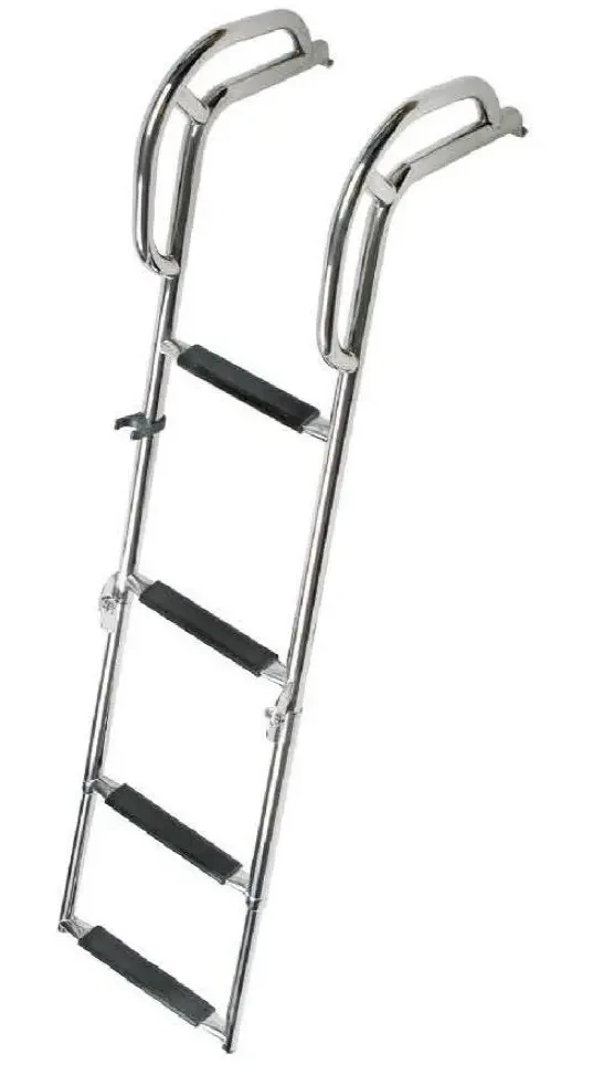 Лестниця з поручнями суднова для човна і катера HF01-124SA 4 ступені з нержавної сталі складна 1200 мм чорна накладка, фото 1