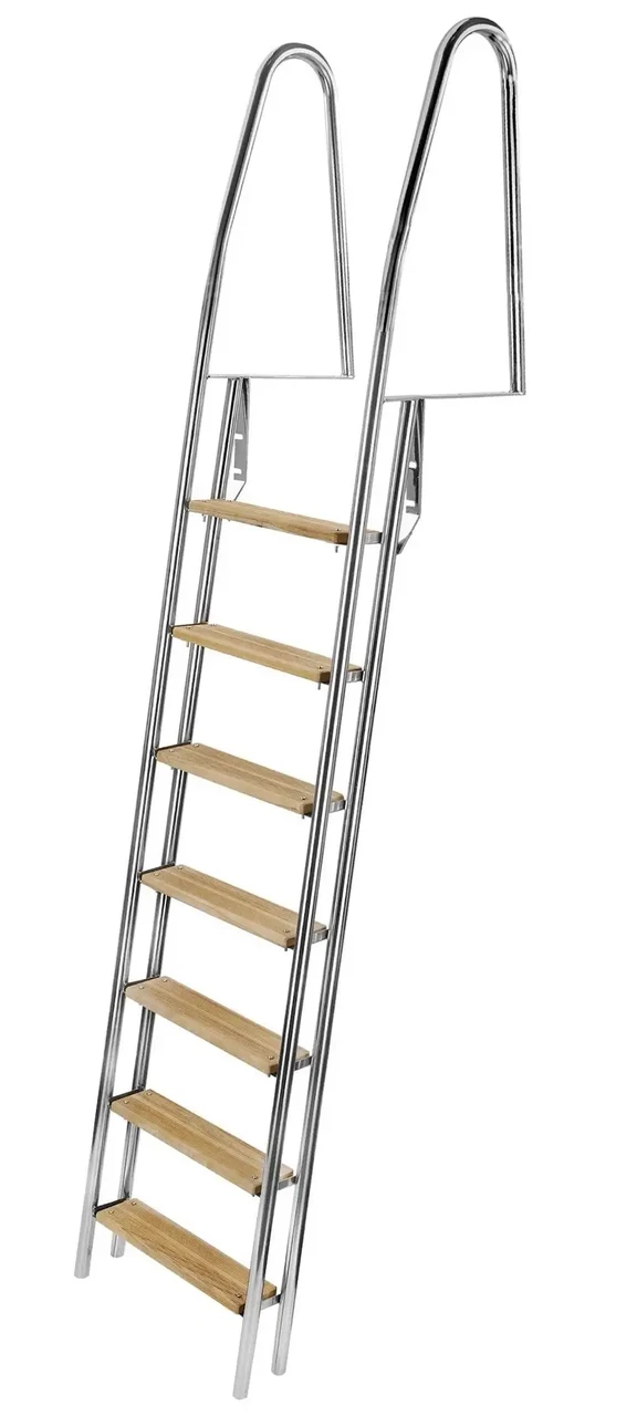 Причальна сходи 7 ступенів 2566 мм 3511104 з нержавіючої сталі нескладна з дерев'яною накладкою гарантія 12 місяців, фото 1
