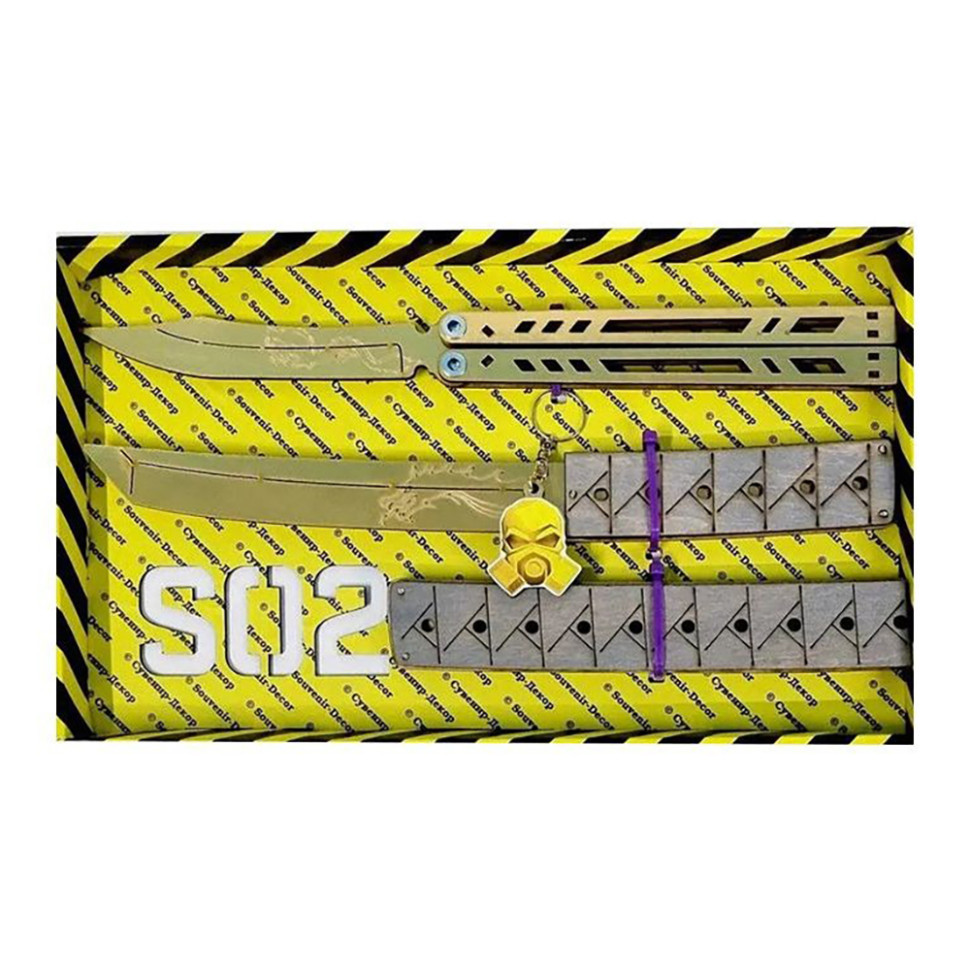 Набір ножів сувенірних дерев'яних SO-2 "МЕТЕЛЬ LEGASY & TANTO ЯКУДЗА GOLD" SO2-4-B, фото 1