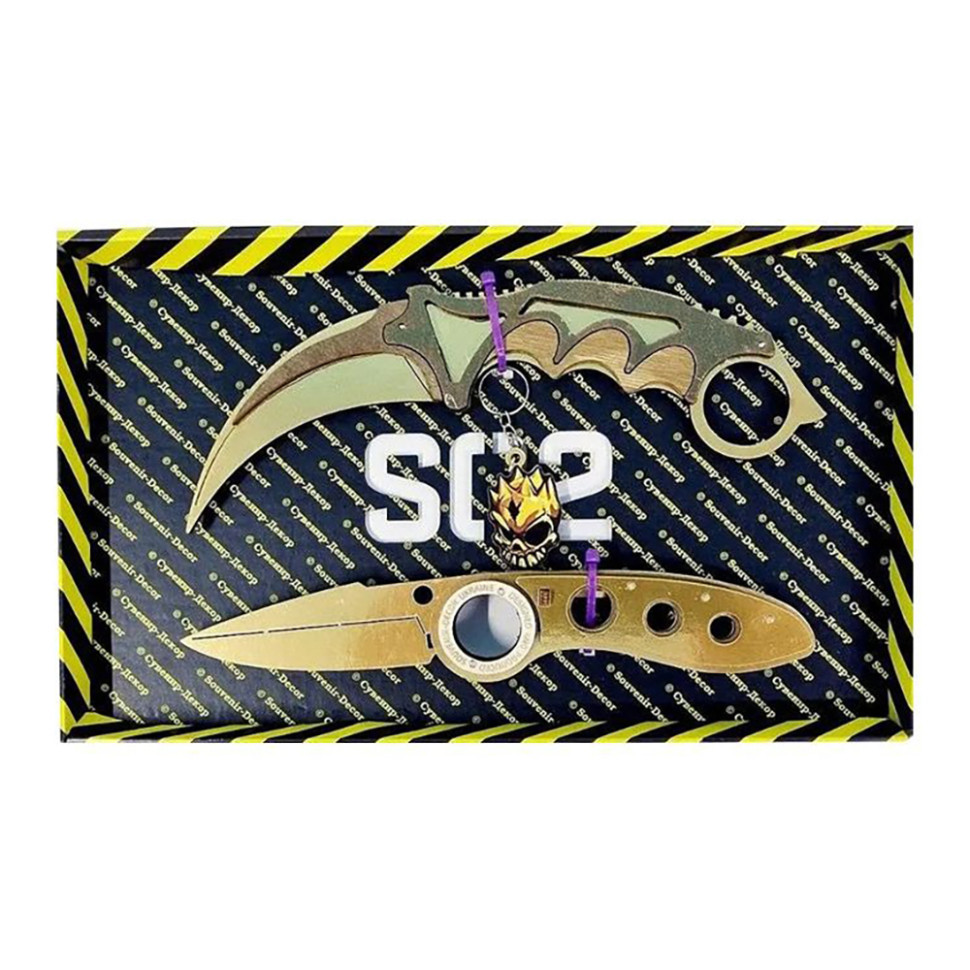 Набір ножів сувенірних дерев'яних SO-2 "КЕРАМБІТ GOLD & ВИКИДУХ ФЛІП GOLD" SO2-7-B, фото 1