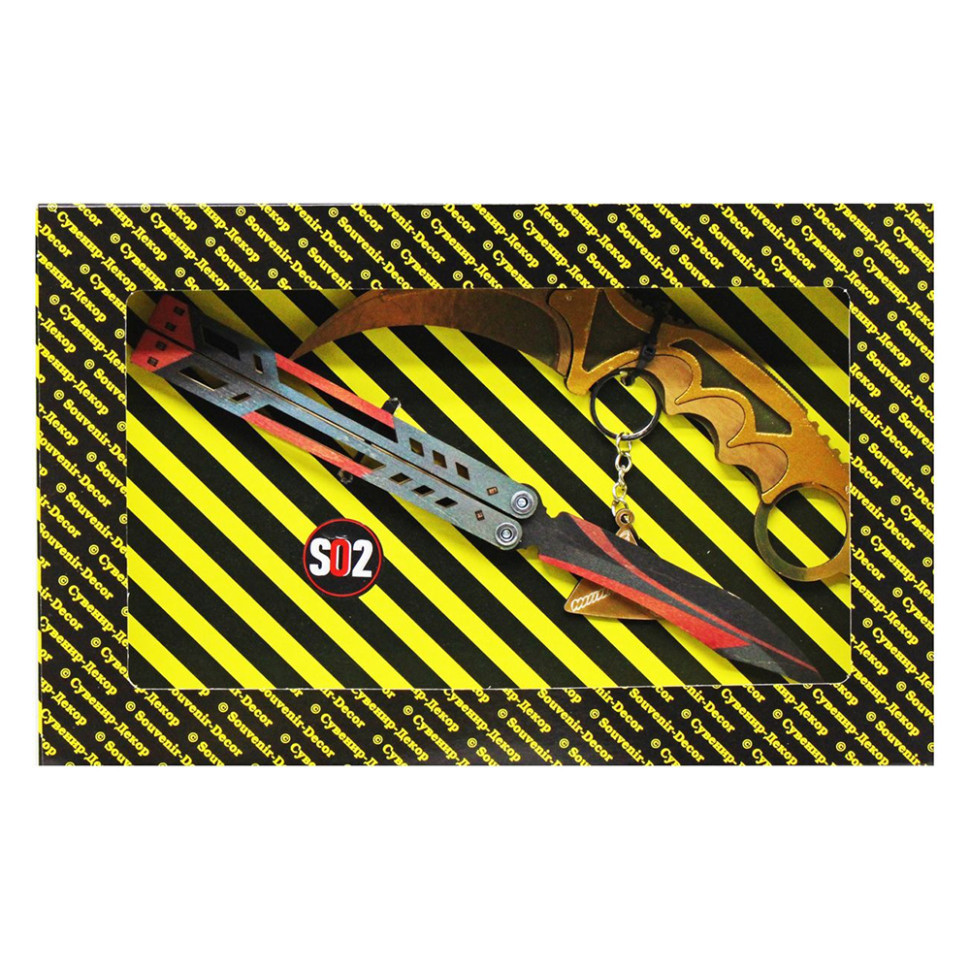 Набір сувенірних ножів дерев'яних SO-2 "МЕТЕЛЬ BLACK WIDOW & КЕРАМБІТ GOLD" SO2-12-B, фото 1