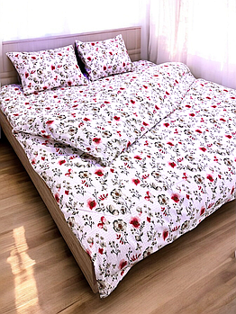 Постільна білизна Королева Ночі (Жатка Premium) | Полуторний комплект | 50х70 | Квіти на білому