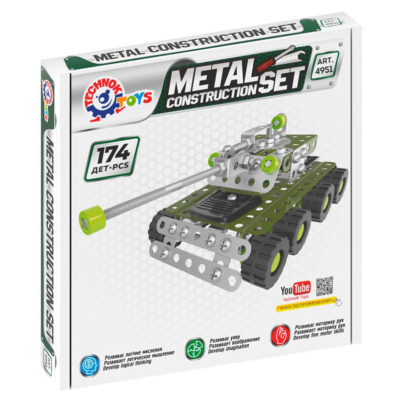 Металевий конструктор Танк ТехноК 4951TXK, 174 деталі, фото 1