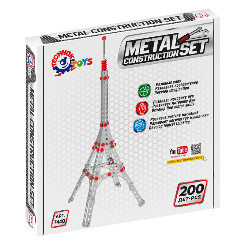 Металевий конструктор Ейфелева вежа ТехноК 7440TXK, 200 деталей, фото 1