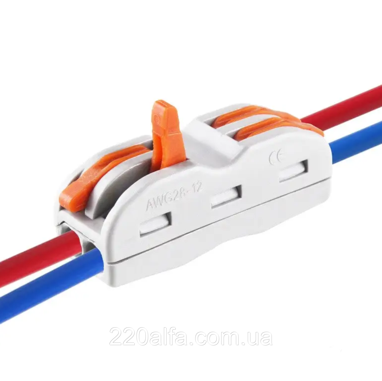 Багаторазова клема з важелями на 2 провідники прохідна типу WAGO 222 0.08-4мм2 (2+2 дроти), фото 1