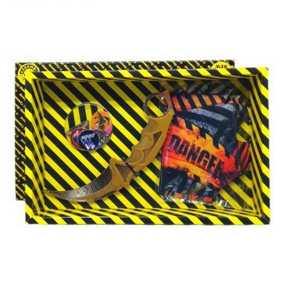 Сувенірні ножі дерев'яні набір BOX "Керамбіт GOLD" KARG-B, фото 1