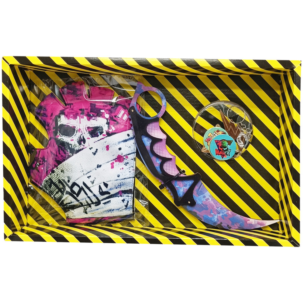 Сувенірні ножі дерев'яні набір BOX "Керамбіт PURPLE CAMO" KARPC-B, фото 1