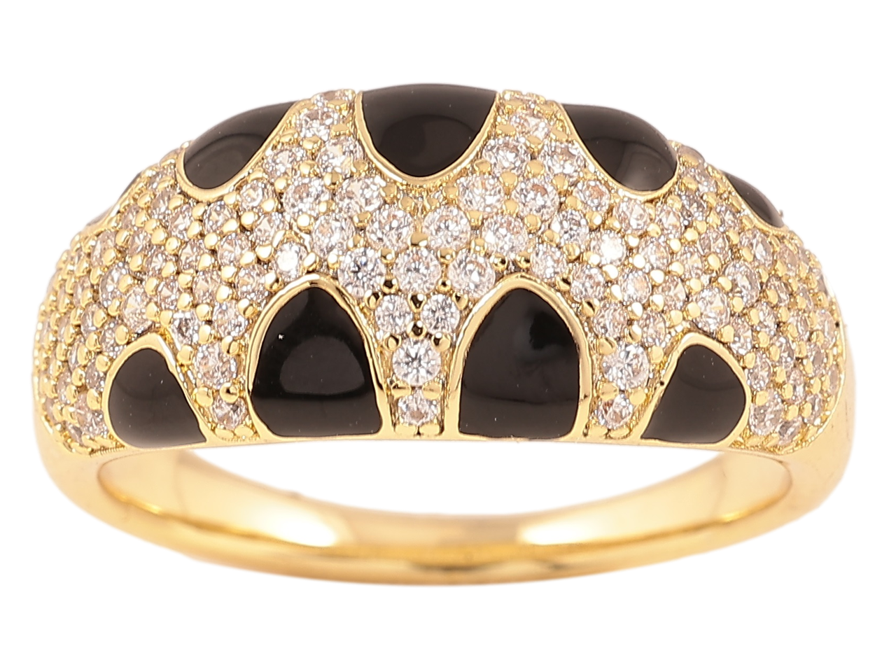 Каблучка Xuping Позолота 14K "Інкрустація цирконієм з візерунком чорною емаллю» р. 16,17,18