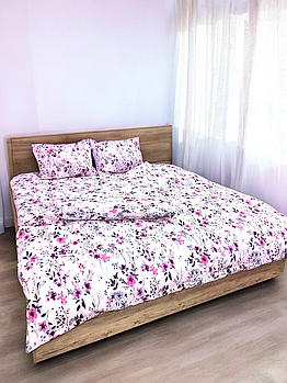 Постільна білизна Королева Ночі (Жатка Premium) | Полуторний комплект | 50х70 | Квіти на білому