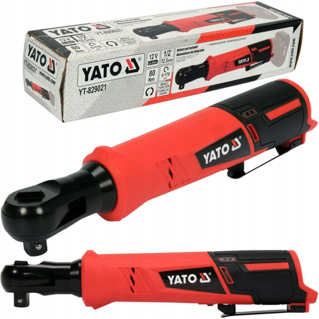 Тріщатка ударна акумуляторна безщіткова YATO: Li-Ion 12 В, квадрат 1/2", 80 Нм(БЕЗ АКУМУЛЯТОРА)