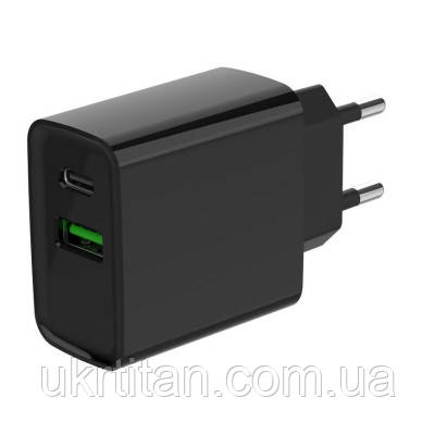 Оригінал! Зарядний пристрій Gembird 1xUSB-A + 1 Type-C (PD20Вт + QC3.0 18Вт) black (TA-UC-PDQC20-01-BK) - Вища Якість!, фото 1