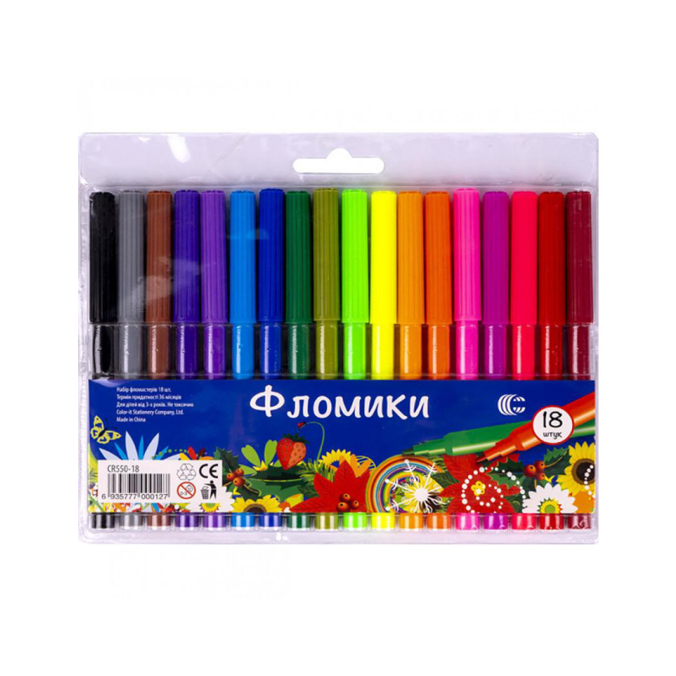 Дитячі Фломастери "Фломіки" COLOR-IT CR550-18 18 кольорів, фото 1