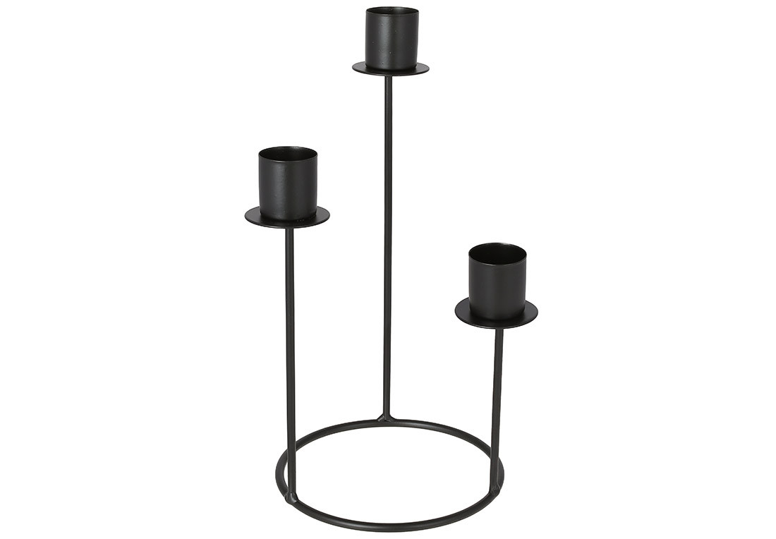 Свічник металевий на 3 свічки, 12*24см, колір - чорний, фото 1