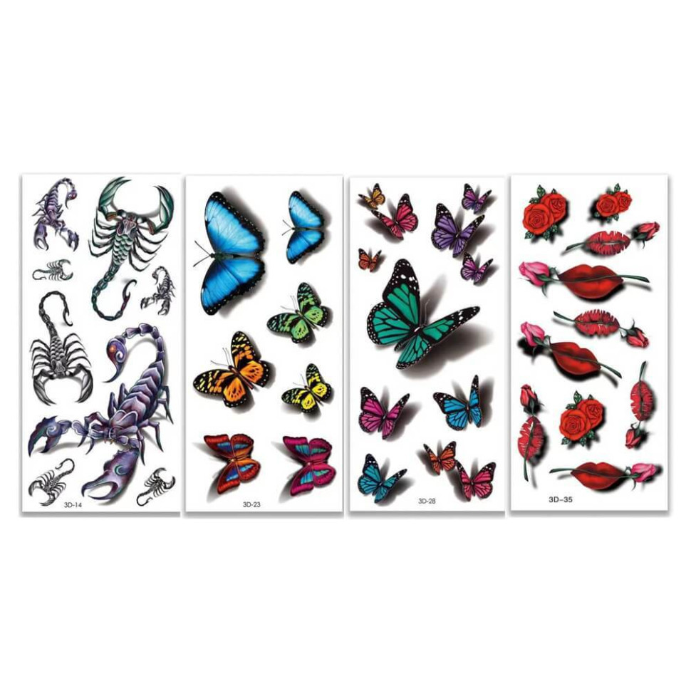 Набір тимчасових тату "3D №2" 3d-set-02, 19 х 9 см 4 шт, фото 1