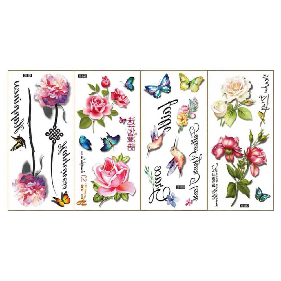 Набір тимчасових тату "3D №4" 3d-set-04, 19 х 9 см 4 шт, фото 1