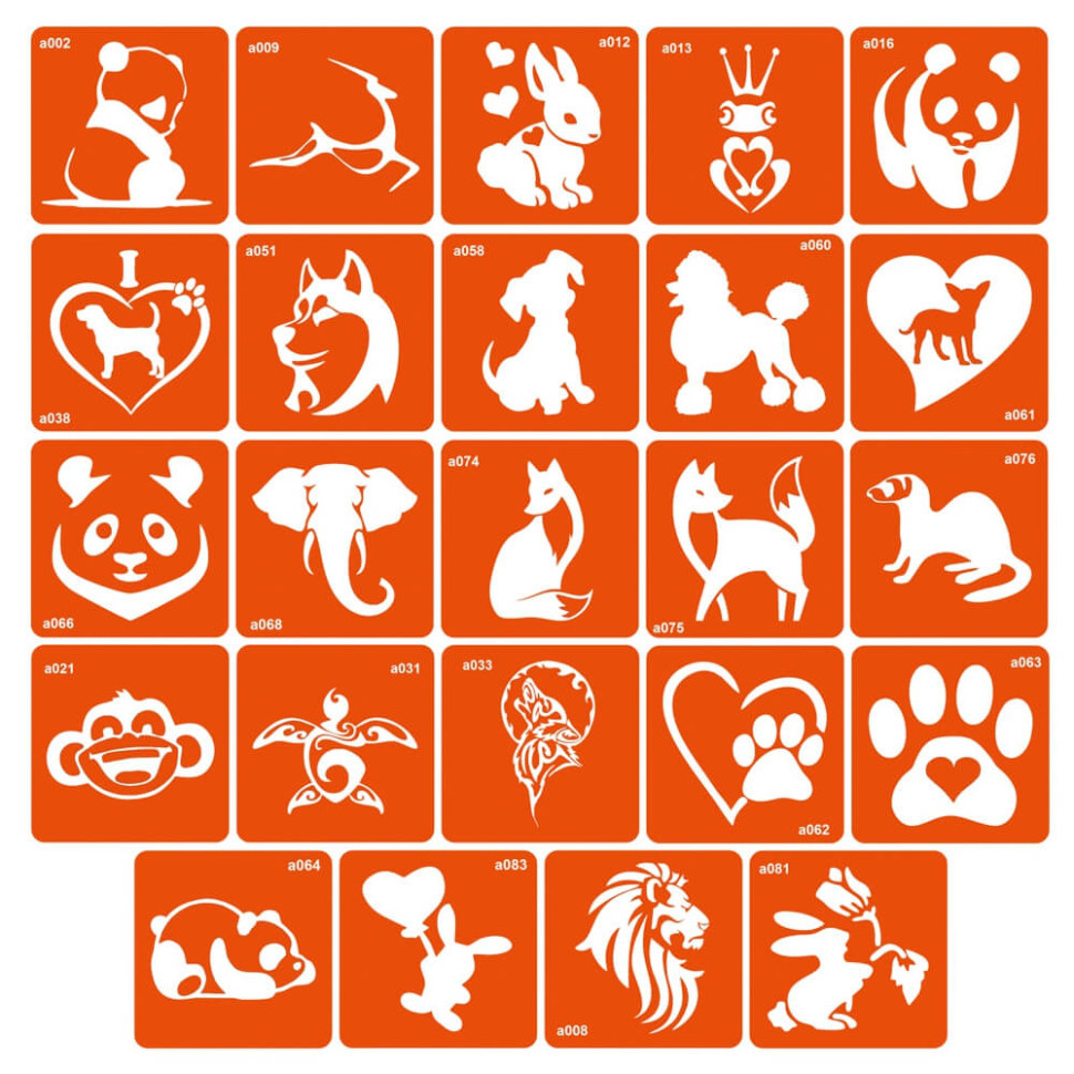 Набір трафаретів для біо-тату «A - тварини» a-simple_24_1, фото 1