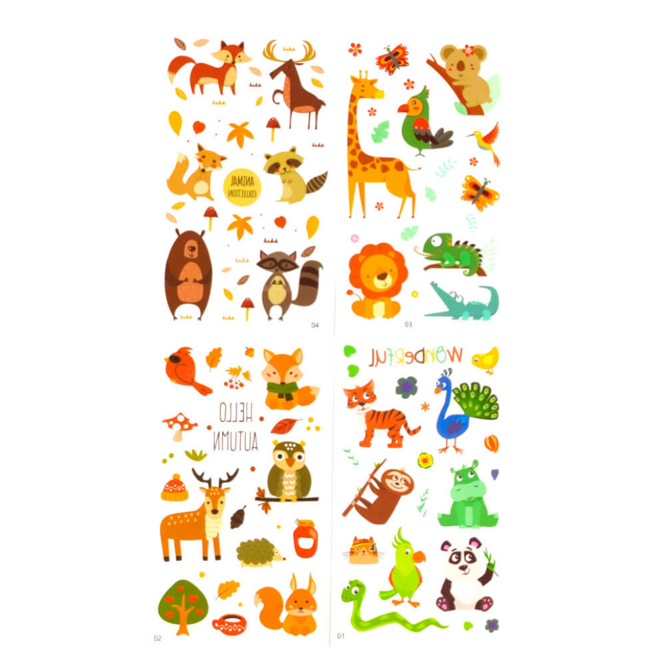 Набір дитячих тимчасових тату «Тварини» tattoo-kids-mini-set-animals, фото 1