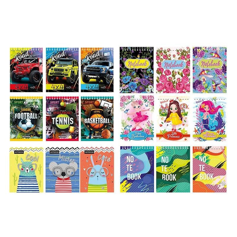 Блокнот А6 В-П6-40, 40 аркушів, пружина зверху, асортимент, фото 1