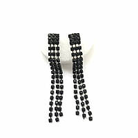 Сережки довгі чорні ланцюжки з каменів