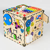 Розвивальний бізікуб 30*30*30 для дітей куб Бізіборд для хлопчика та дівчинки від 6 міс дитячий дерев'яний для дрібної моторики