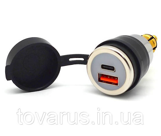 Мотозарядка Cliff Top під розетку штекер роз'єм DIN Hella зарядка USB+PD з підсвіткою
