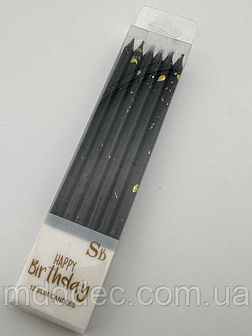 Свічки для торта рівні чорні із золотом 12шт, набір свічок у торт, фото 2