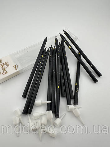 Свічки для торта рівні чорні із золотом 12шт, набір свічок у торт, фото 1