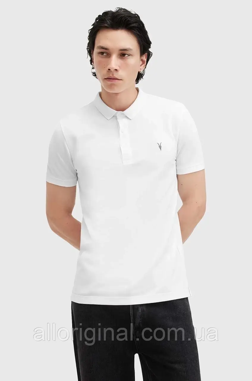 Urbanshop com ua Бавовняне поло AllSaints REFORM колір білий однотонне M075PB РОЗМІРИ ЗАПИТУЙТЕ
