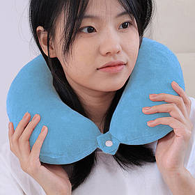 Ортопедична подушка для подорожей Monochrome 30x25см (Дорожня подушка для шиї) Блакитний