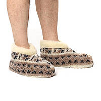 Чуні тапочки чоловічі низькі з вовни мериносової овчини з білим верхом із візерунком «Вишиванка» 45-46