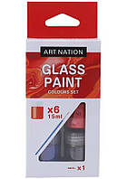 Набір фарб для скла 6 кольорів по 15 мл з пензликом Art Nation