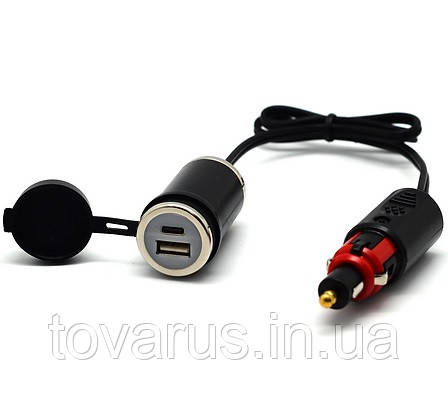 Мотозарядка Cliff Top USB+PD під розетку DIN Hella і в гніздо прикурювача. Підсвітка