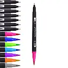 Набір двосторонніх маркерів на водній основі Color pencil AND 60 шт Набір маркерів-лінерів та маркерів-кистей, фото 3