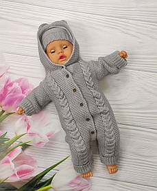 Дитячий в'язаний чоловічок для новонародженного з капюшоном та шапочкою