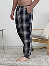Чоловічі домашні штани піжамні ФЛАНЕЛЬ в клітинку СИНЬО-СІРІ, фото 3
