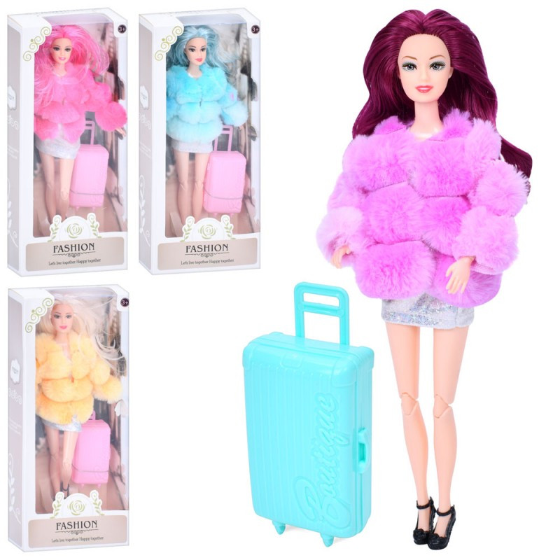 2605C1 Лялька шарнірна з валізою, 4 кольори, коробка 14-32-6 см