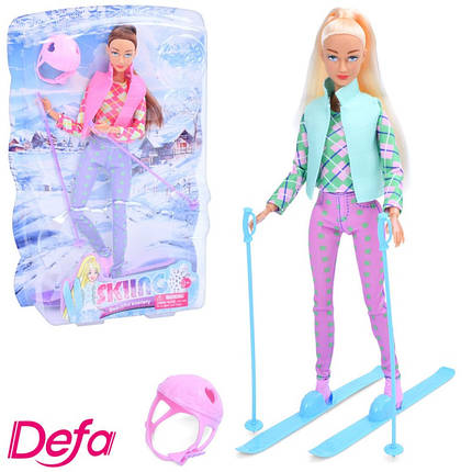 8520 Лялька DEFA лижниця, шарнірна, 2 різновиди, блістер 22,5-33-6 см, фото 1