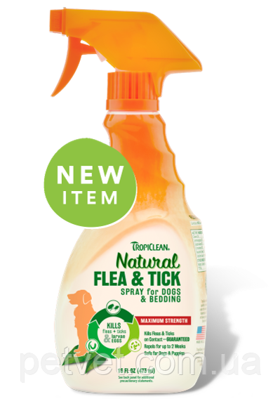 "Natural Flea&Tick" Спрей проти бліх і кліщів для тварин TropiClean, 473 мл.
