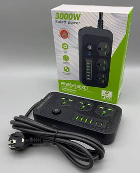 Мережевий фільтр J07 3000 W (3*220V+4USB+2*Type-C)
